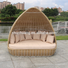 Outdoor rattan sun bed garden yellow with white color big wicker outdoor bed